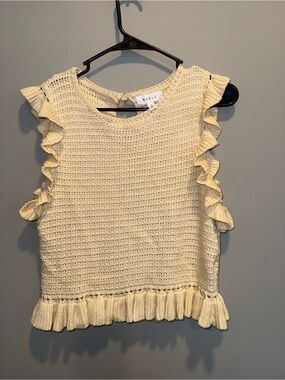 MARBLE Pale Yellow Ruffle Knit Sleeveless Top
